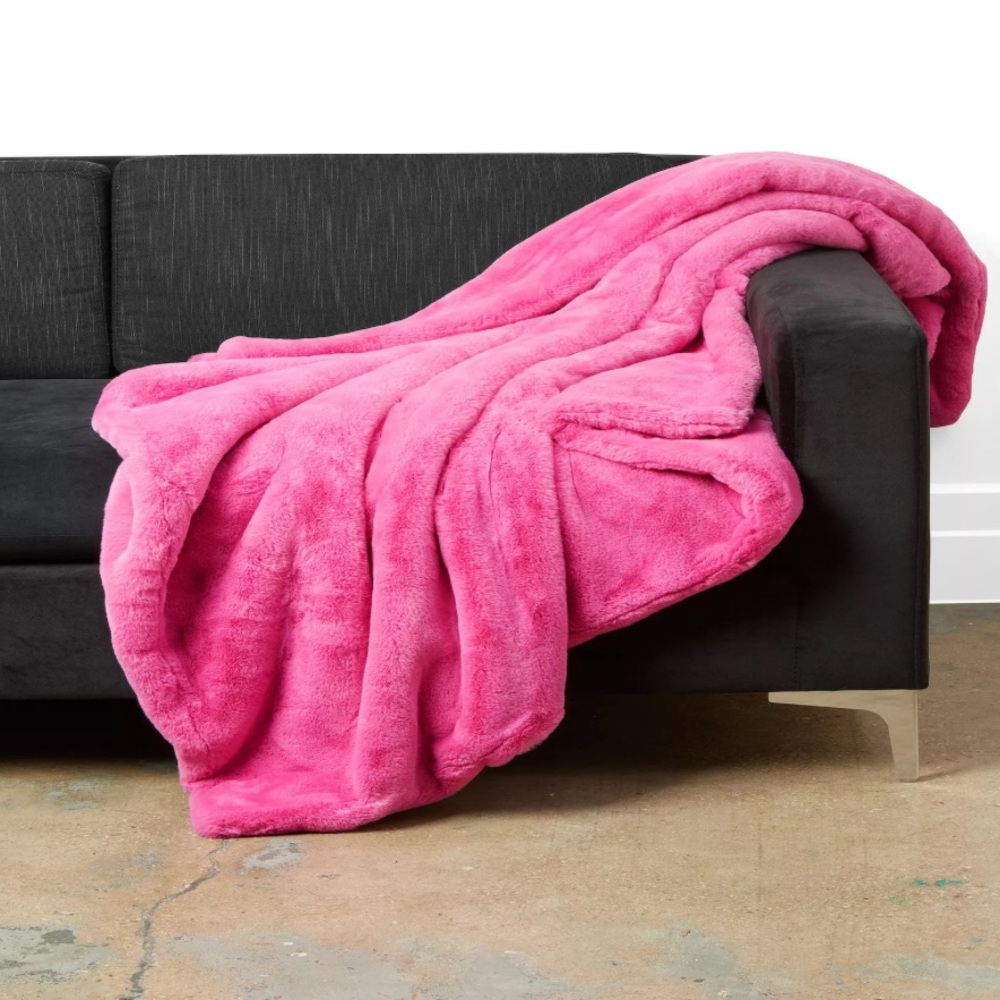 Apparis bright pink plush throw blanket- 50 by 60 in- retails for 200 dollars